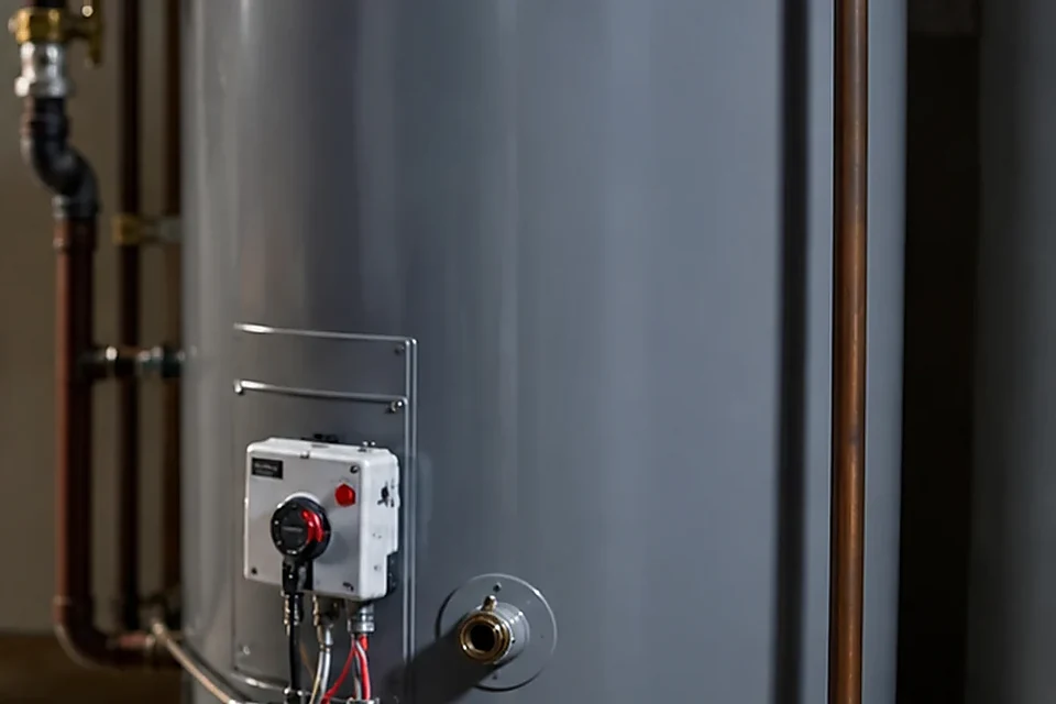 Residential water-heater components showing a leak-related service context