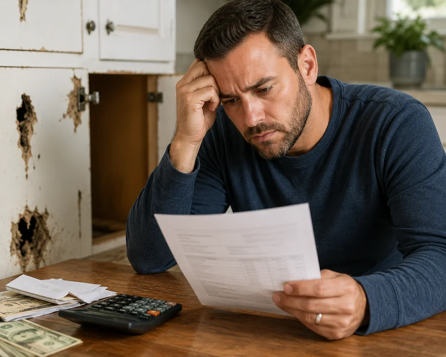 Homeowner reviewing household repair costs