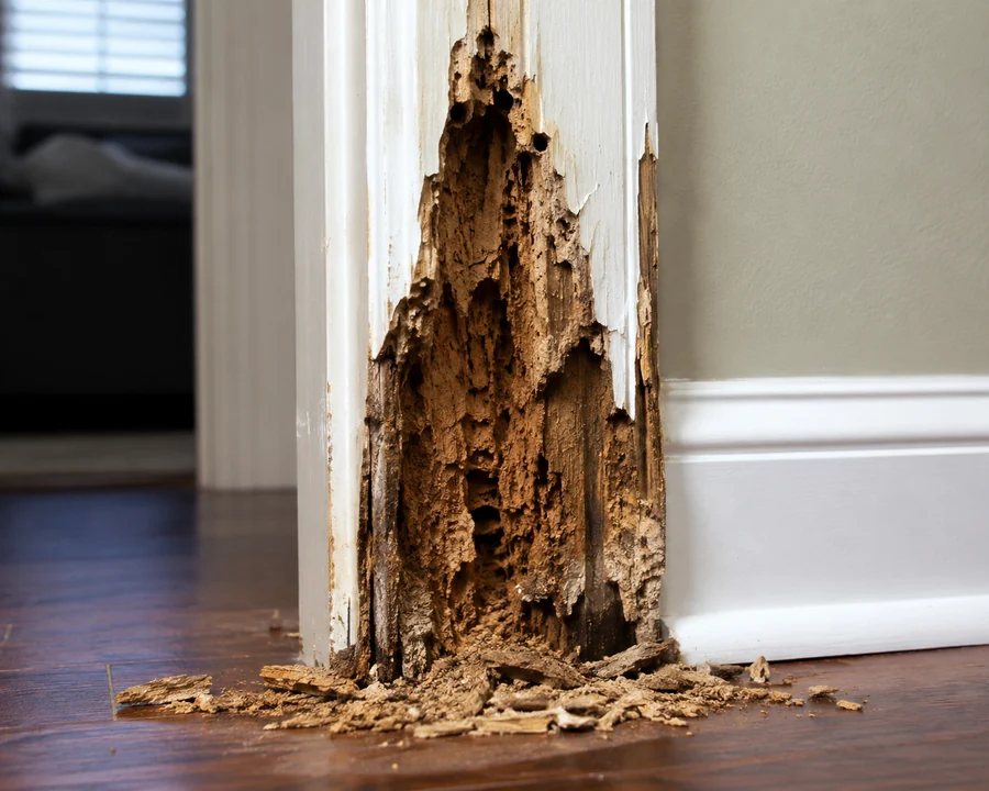 Termite-damaged interior wood trim