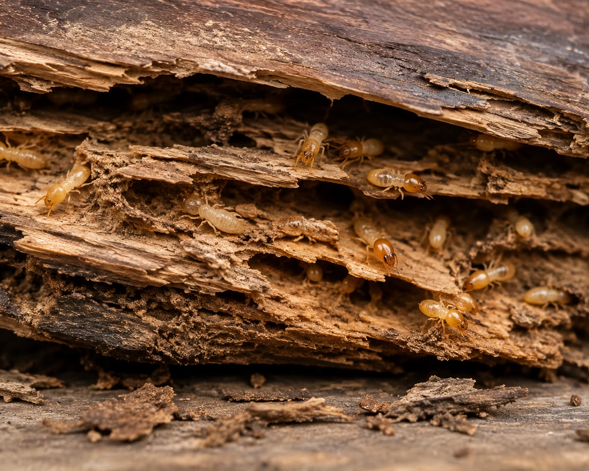 Termite-damaged wood in a home