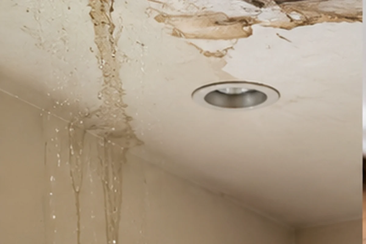 Interior ceiling water damage associated with a possible roof leak