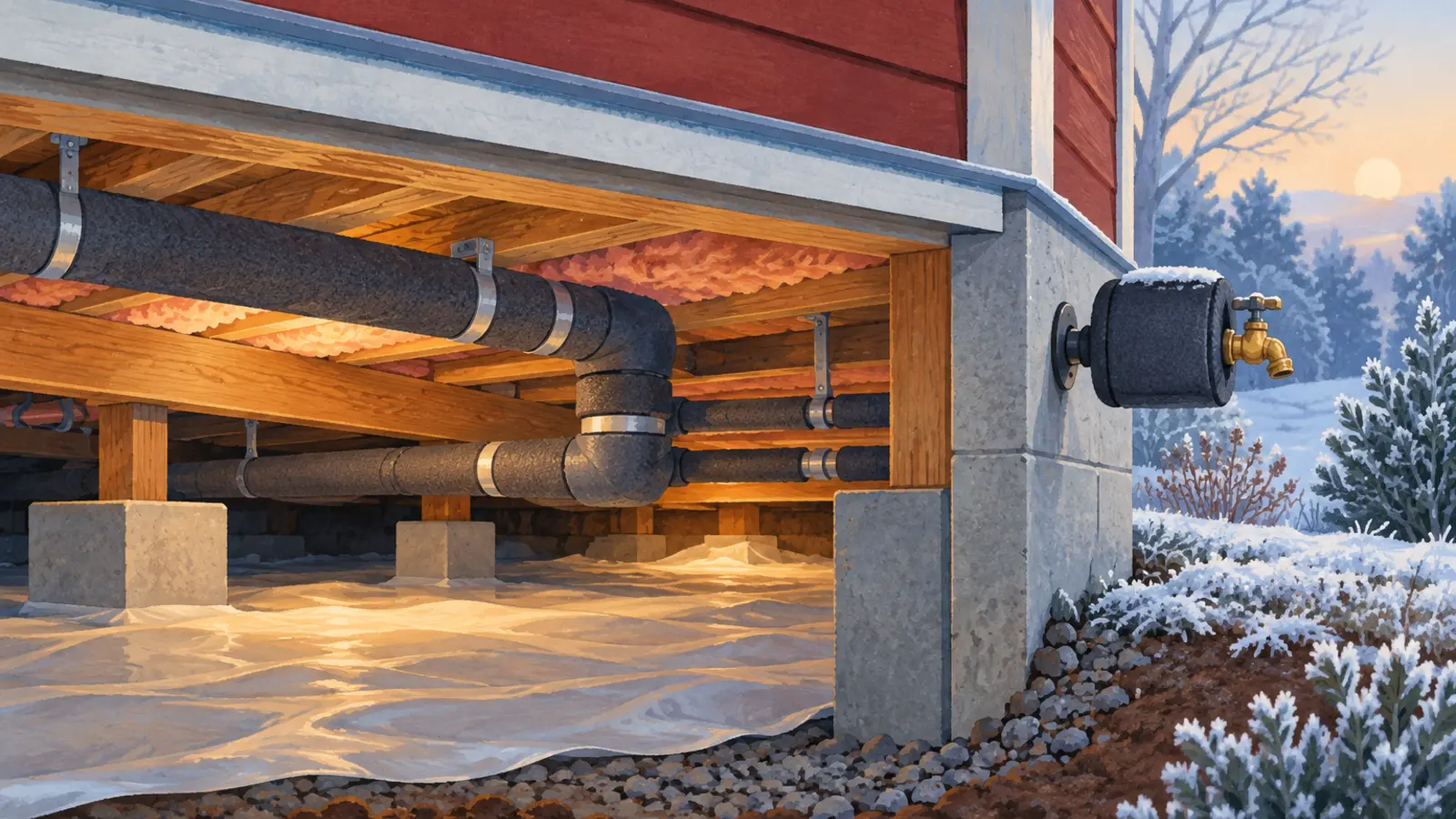 Insulated crawlspace pipes and protected hose bib during an Upstate freeze