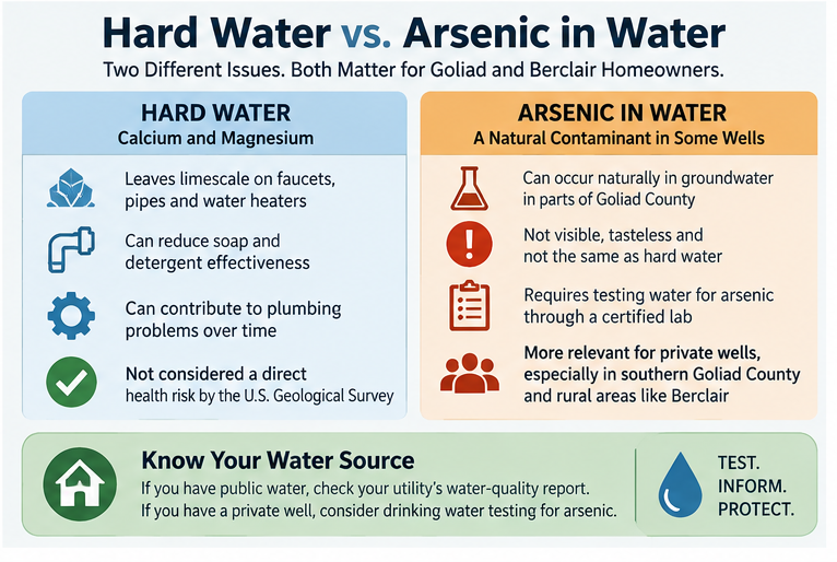 Hard water versus arsenic in water comparison for Goliad and Berclair homeowners